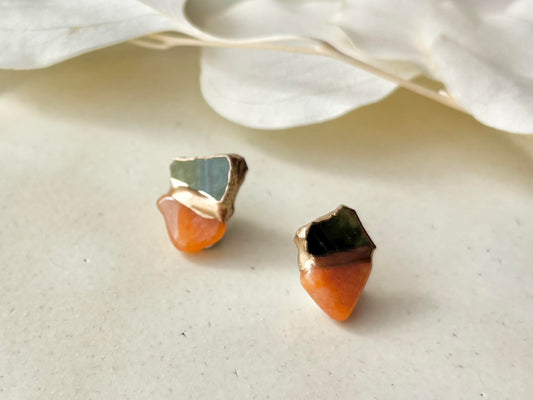 【金具が選べる】織部焼 金継ぎ ピアス イヤリング 緑 オレンジアベンチュリン 天然石 伝統工芸 #468