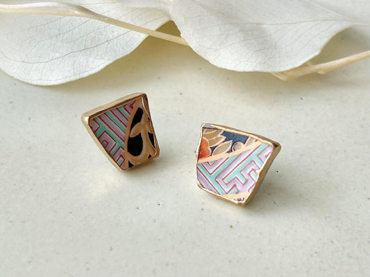 有田焼 金継ぎ サージカルステンレスピアス リーフ柄 和柄 伝統工芸 #298