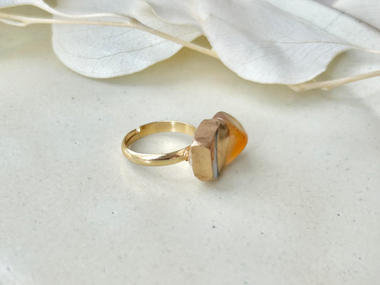 有田焼 金継ぎ リング サージカルステンレス+14Kコーティング アレルギー対応 フリーサイズ 花柄 カーネリアン 天然石 伝統工芸 #311