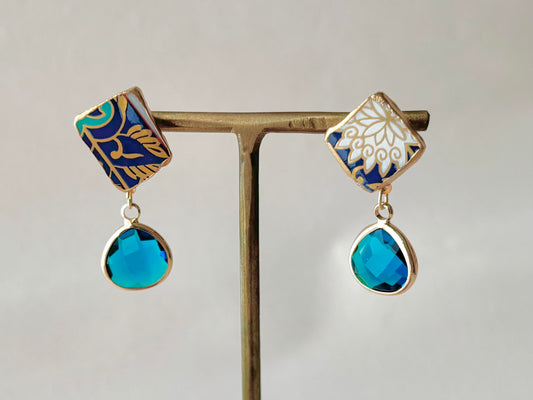 有田焼 金継ぎ サージカルステンレスピアス リーフ柄 花柄 揺れる 伝統工芸 #324