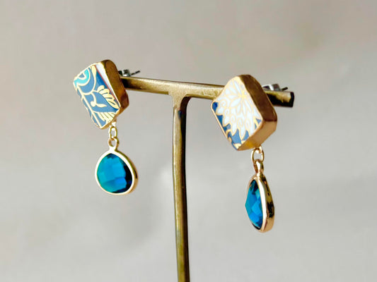 有田焼 金継ぎ サージカルステンレスピアス リーフ柄 花柄 揺れる 伝統工芸 #324