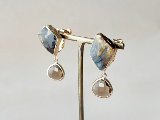 萩焼 金継ぎ ネジバネ式イヤリング 茶色 揺れる 伝統工芸 #335