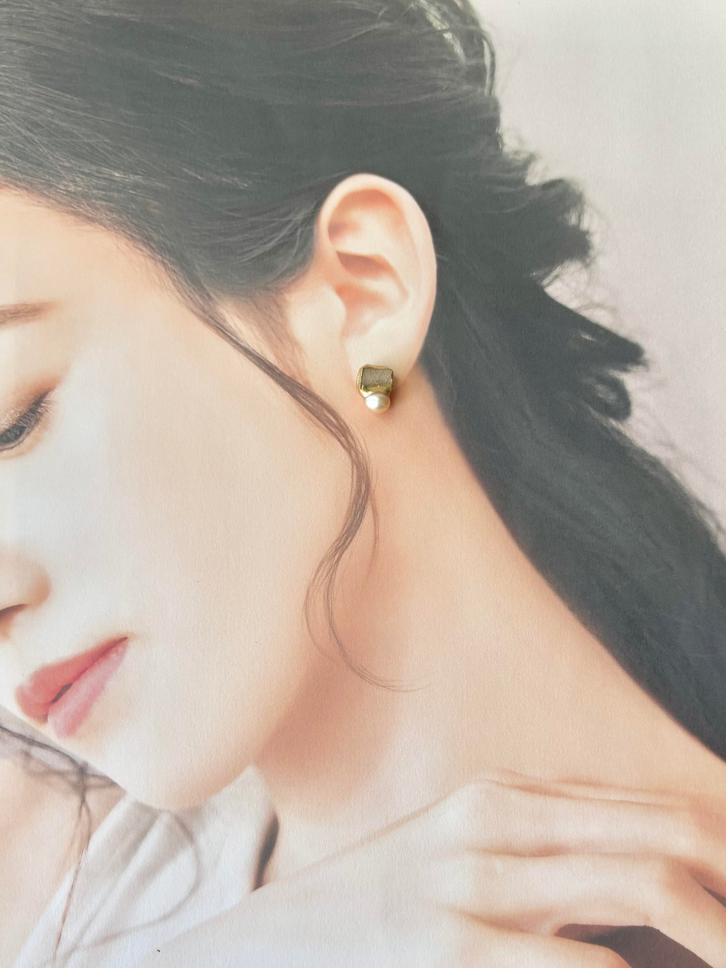 萩焼 金継ぎ サージカルステンレスピアス ピンク 淡水パール 天然石 伝統工芸 #350