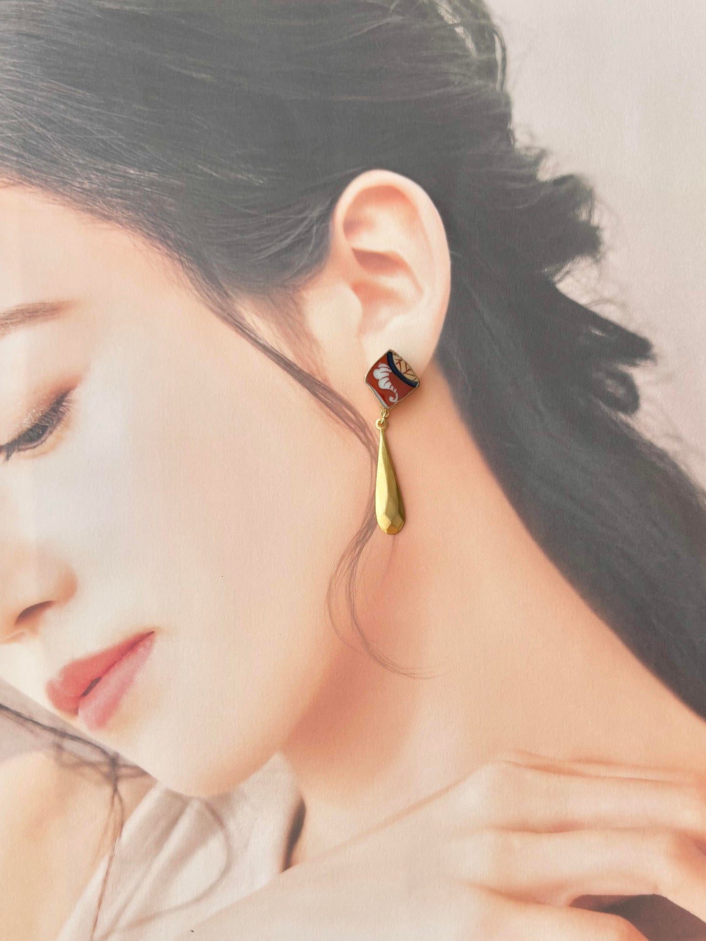 有田焼 金継ぎ サージカルステンレスピアス 和柄 ゴールド 揺れる 伝統工芸 #379