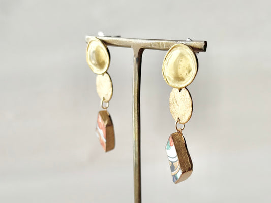 有田焼 金継ぎ サージカルステンレスピアス オレンジ 花柄 リーフ柄 揺れる 伝統工芸 #387