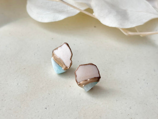 【金具が選べる】萩焼 金継ぎ ピアス イヤリング 白 ラリマー 天然石 伝統工芸 #467