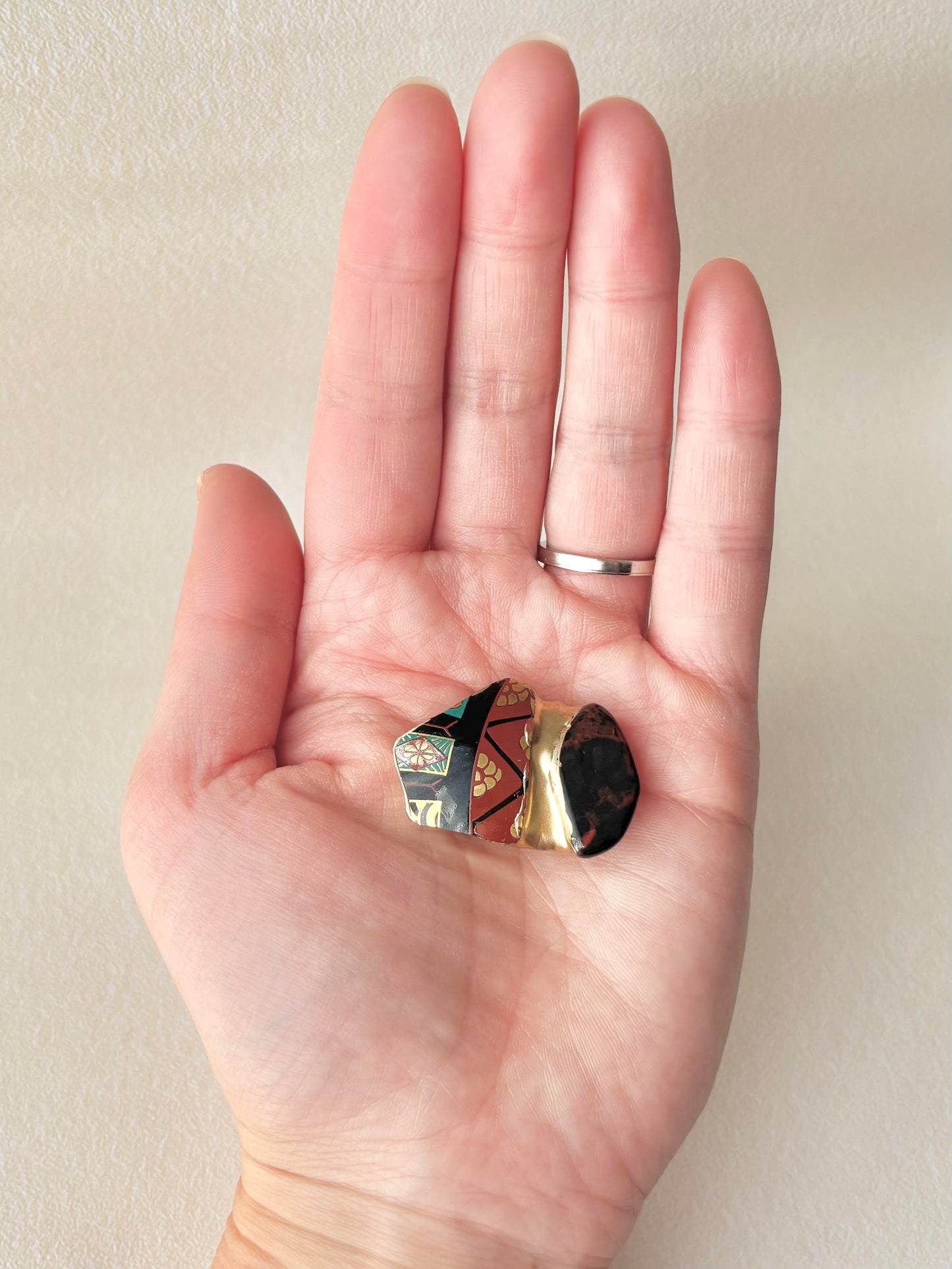 有田焼 金継ぎ 帯留 和柄 オリエンタル 十勝石 天然石 伝統工芸 #450