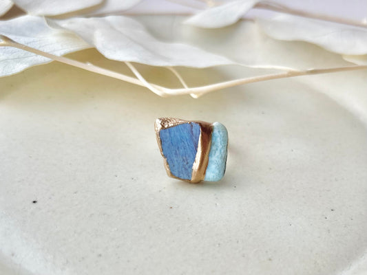 萩焼 金継ぎ リング ステンレス 18Kコーティング フリーサイズ 水色 ラリマー 天然石 伝統工芸 #453