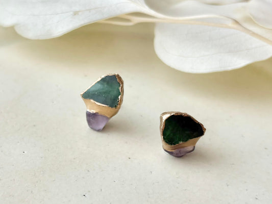 織部焼 金継ぎ サージカルステンレスピアス 緑 フローライト 天然石 伝統工芸 #505