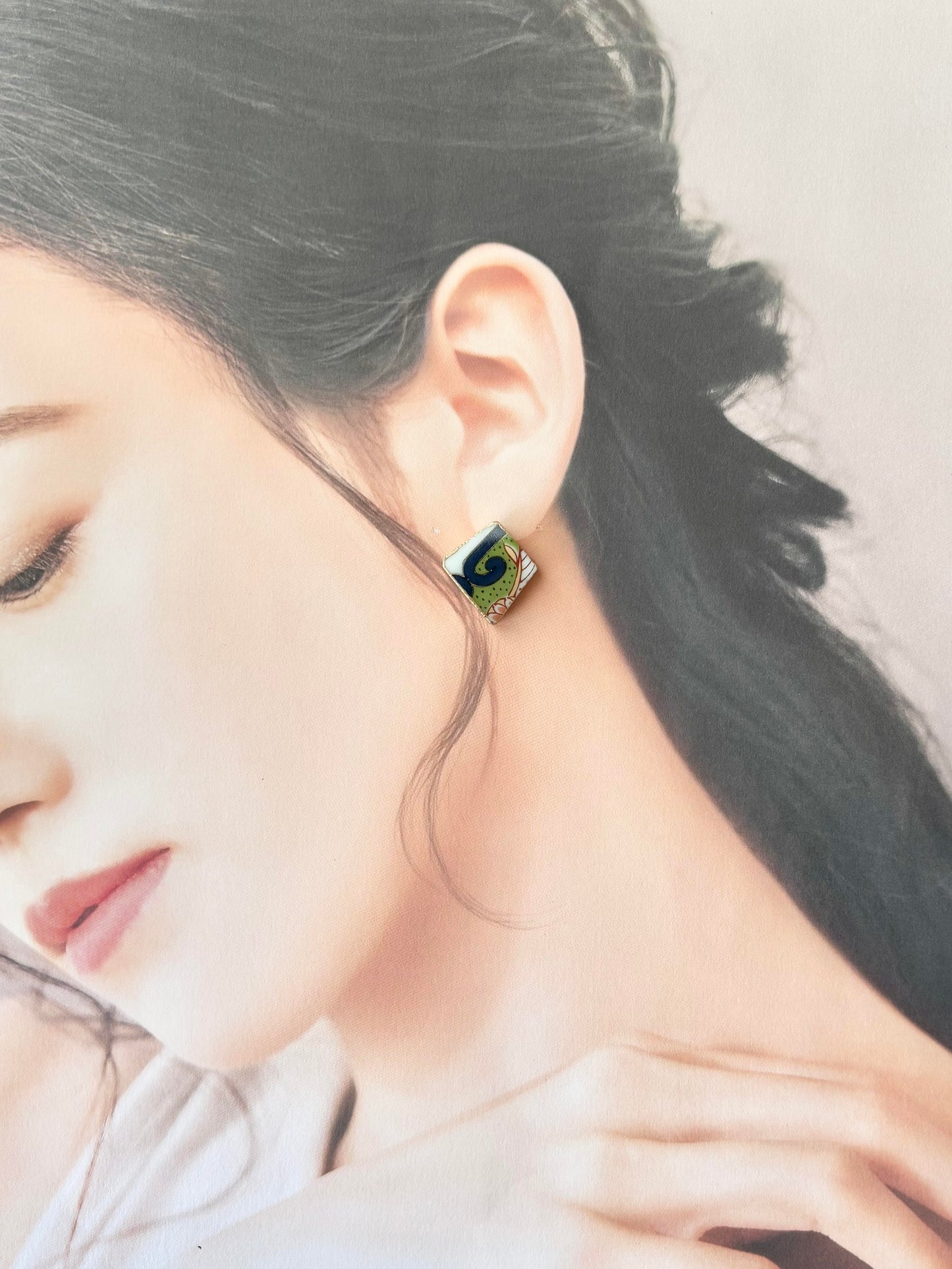 【金具が選べる】有田焼 金継ぎ ピアス イヤリング オレンジ リーフ柄 伝統工芸 #518