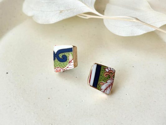 【金具が選べる】有田焼 金継ぎ ピアス イヤリング オレンジ リーフ柄 伝統工芸 #518