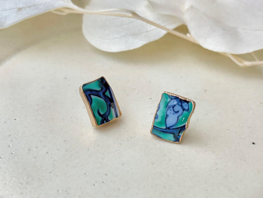 【金具が選べる】有田焼 金継ぎ ピアス イヤリング グリーン 紺 伝統工芸 #564