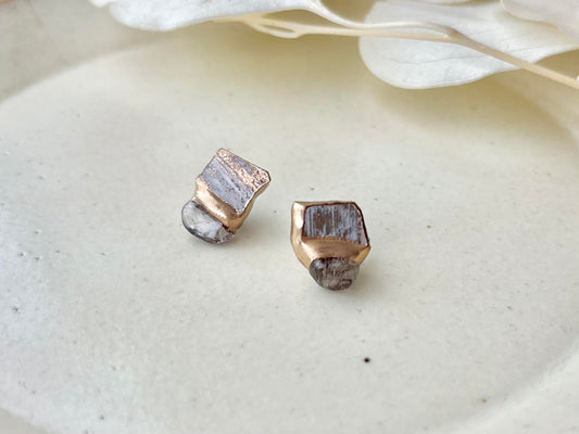 【金具が選べる】有田焼 金継ぎ ピアス イヤリング グレー ゴールド ゴールドルチルクォーツ 天然石 伝統工芸 #603