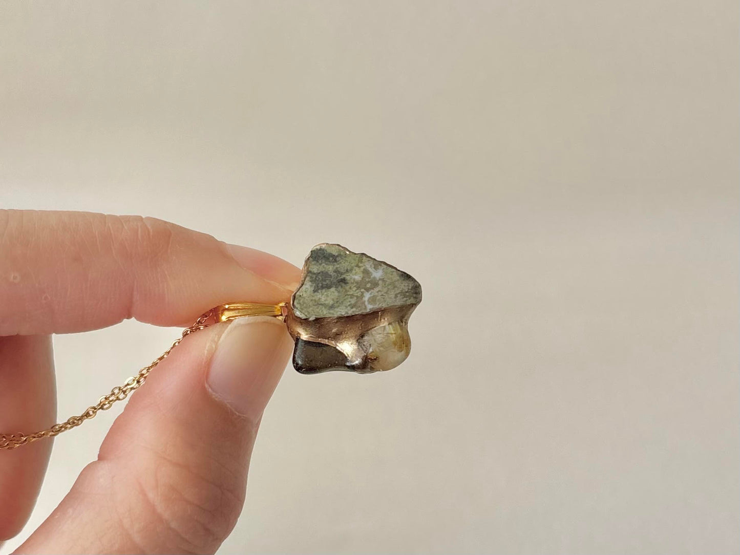京焼 金継ぎ ネックレス サージカルステンレスチェーン アレルギー対応 18K オプシディアン ゴールドルチルクォーツ 天然石 伝統工芸 #625