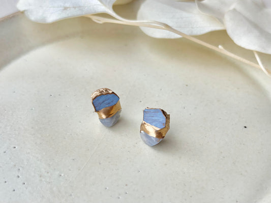 【金具が選べる】萩焼 金継ぎ ピアス イヤリング 水色 ブルーレースアゲート 天然石 伝統工芸 #708