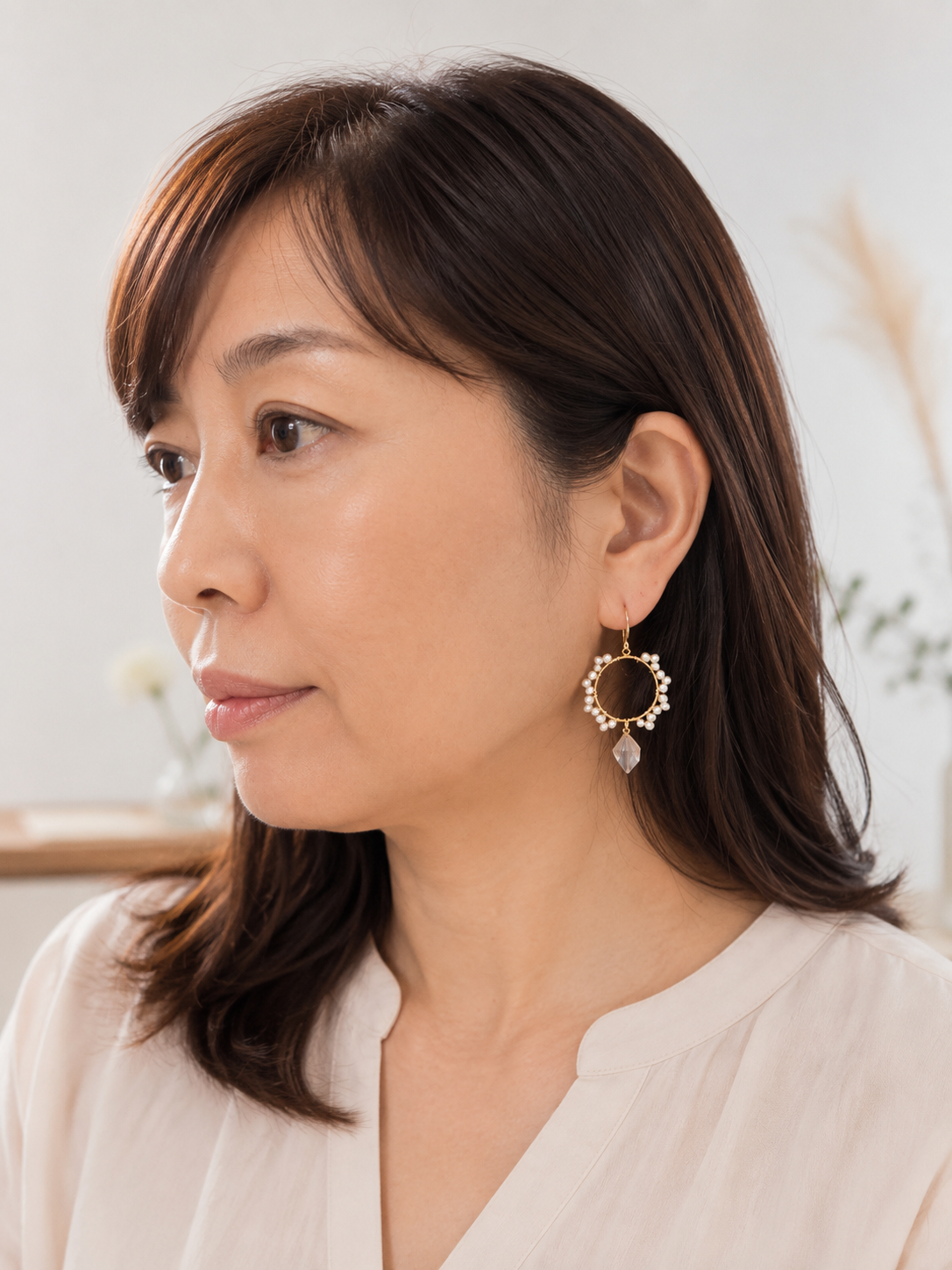 有田焼 金継ぎ 14KGF フックピアス イヤリング 淡水パール フープ 伝統工芸 #a52