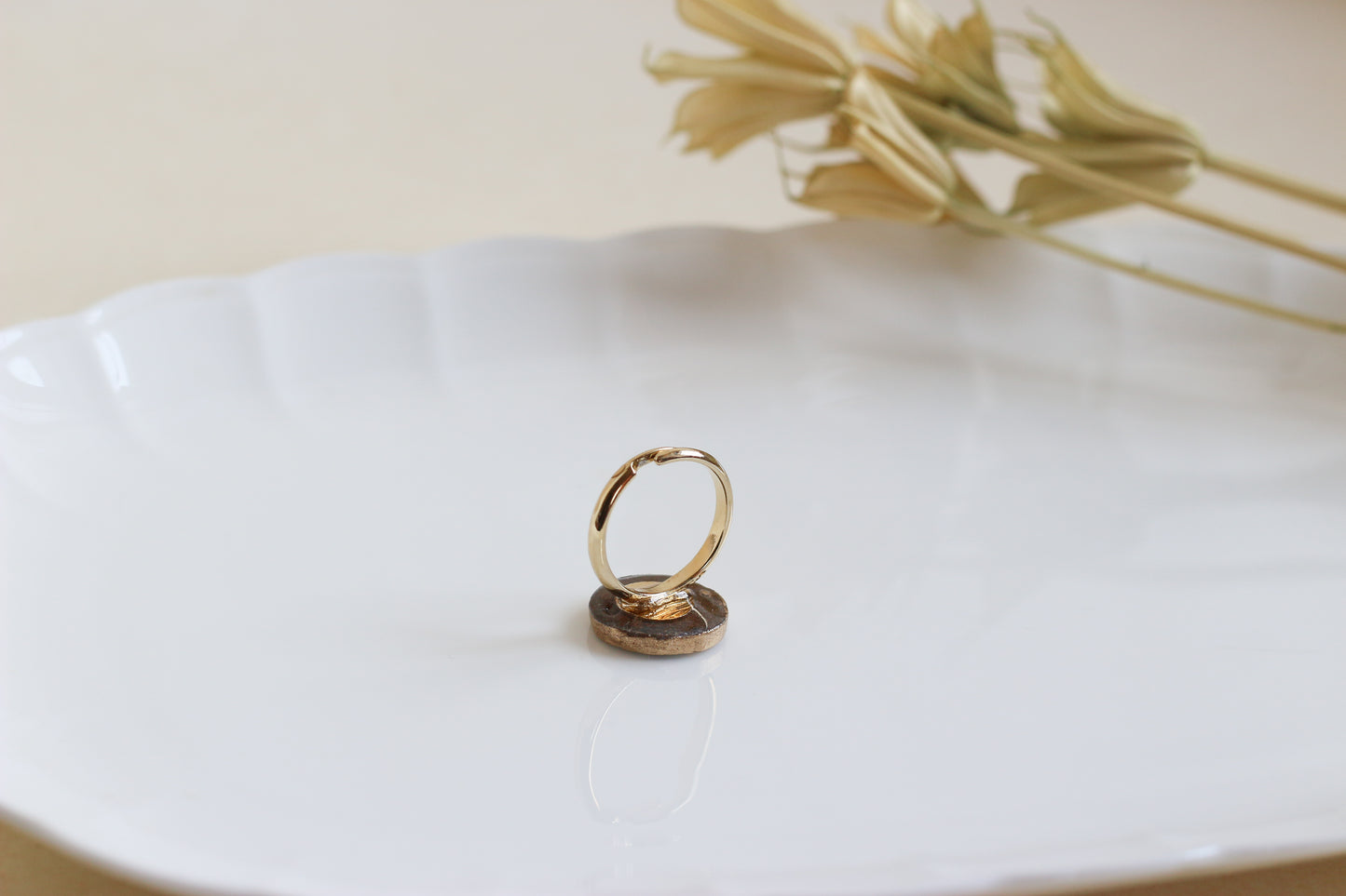 Made to Order Karatsu Ware Mishima Komon Shirahana Kiln Kintsugi Ring Free Size
