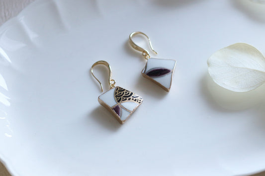 【Premium Series】 京・清水焼 金継ぎ 14KGF フックピアス 和柄 ゴールド 伝統工芸 #a36