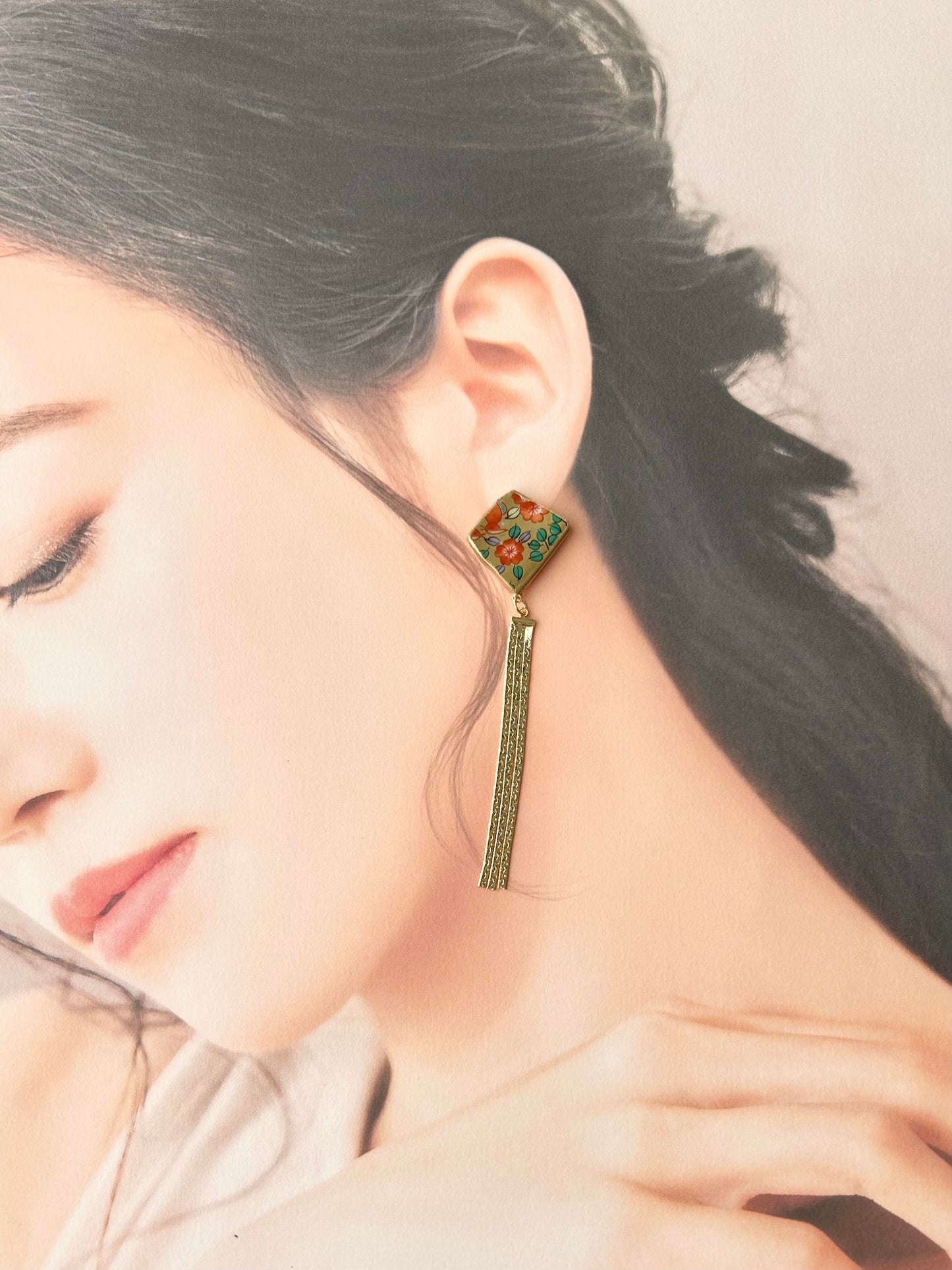 【金具が選べる】有田焼 金継ぎ ピアス イヤリング リーフ柄 花柄 揺れる ゴールドスウィングパーツ 伝統工芸 #140