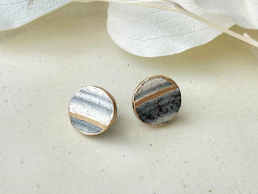 唐津焼 白華窯 金継ぎ サージカルステンレスピアス 刷毛 グレー ゴールド 伝統工芸 #156