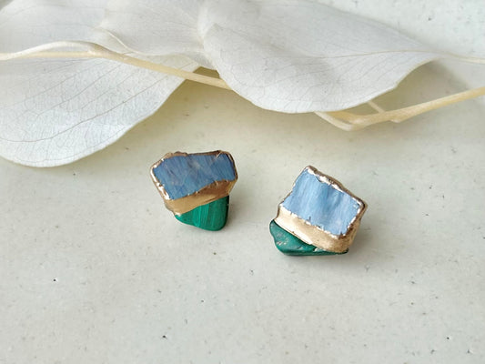 【金具が選べる】萩焼 金継ぎ ピアス イヤリング グレー マラカイト 天然石 伝統工芸 #192