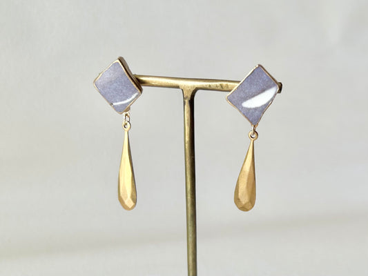 京焼 金継ぎ サージカルステンレスピアス 紫 揺れる 伝統工芸 #203