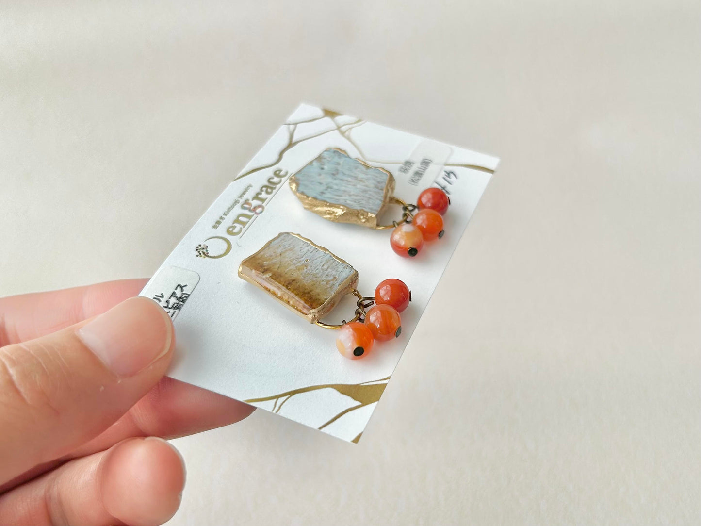 Imari Ware Kintsugi Titanium Earrings Gold Carnelian