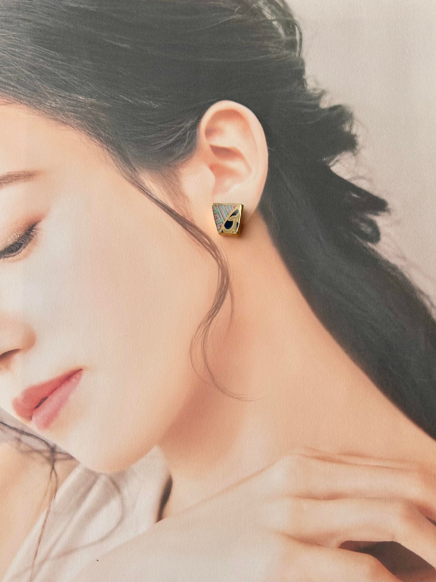 有田焼 　金継ぎ　サージカルステンレスピアス　リーフ柄　和柄　伝統工芸　＃298