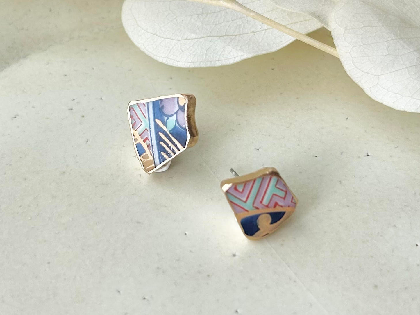 有田焼 　金継ぎ　サージカルステンレスピアス　和柄　 伝統工芸　＃319