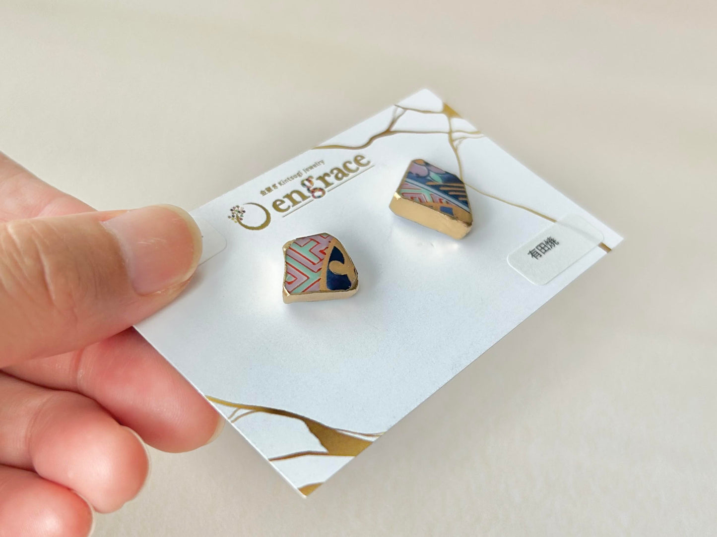 有田焼 　金継ぎ　サージカルステンレスピアス　和柄　 伝統工芸　＃319