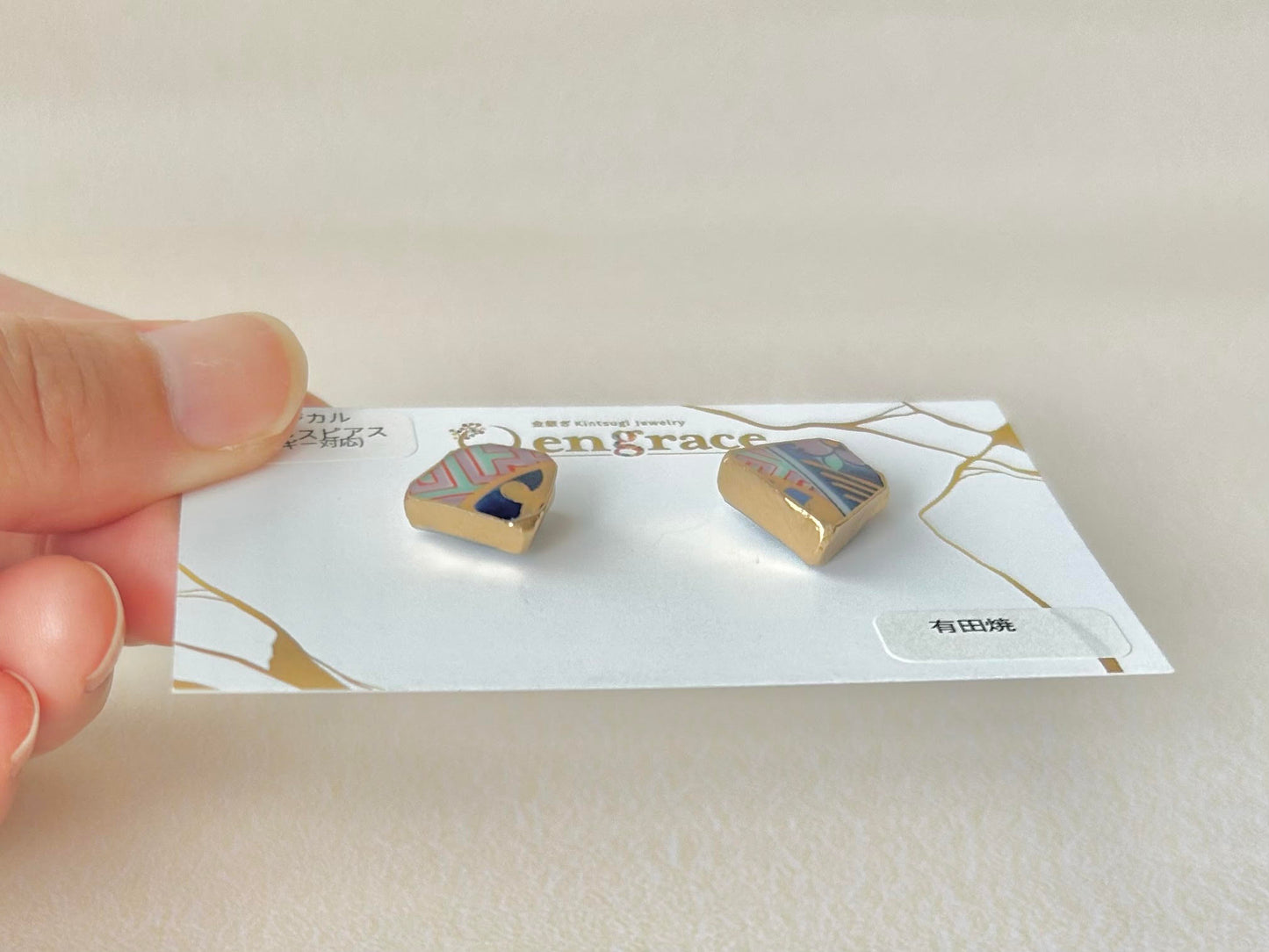 有田焼 　金継ぎ　サージカルステンレスピアス　和柄　 伝統工芸　＃319