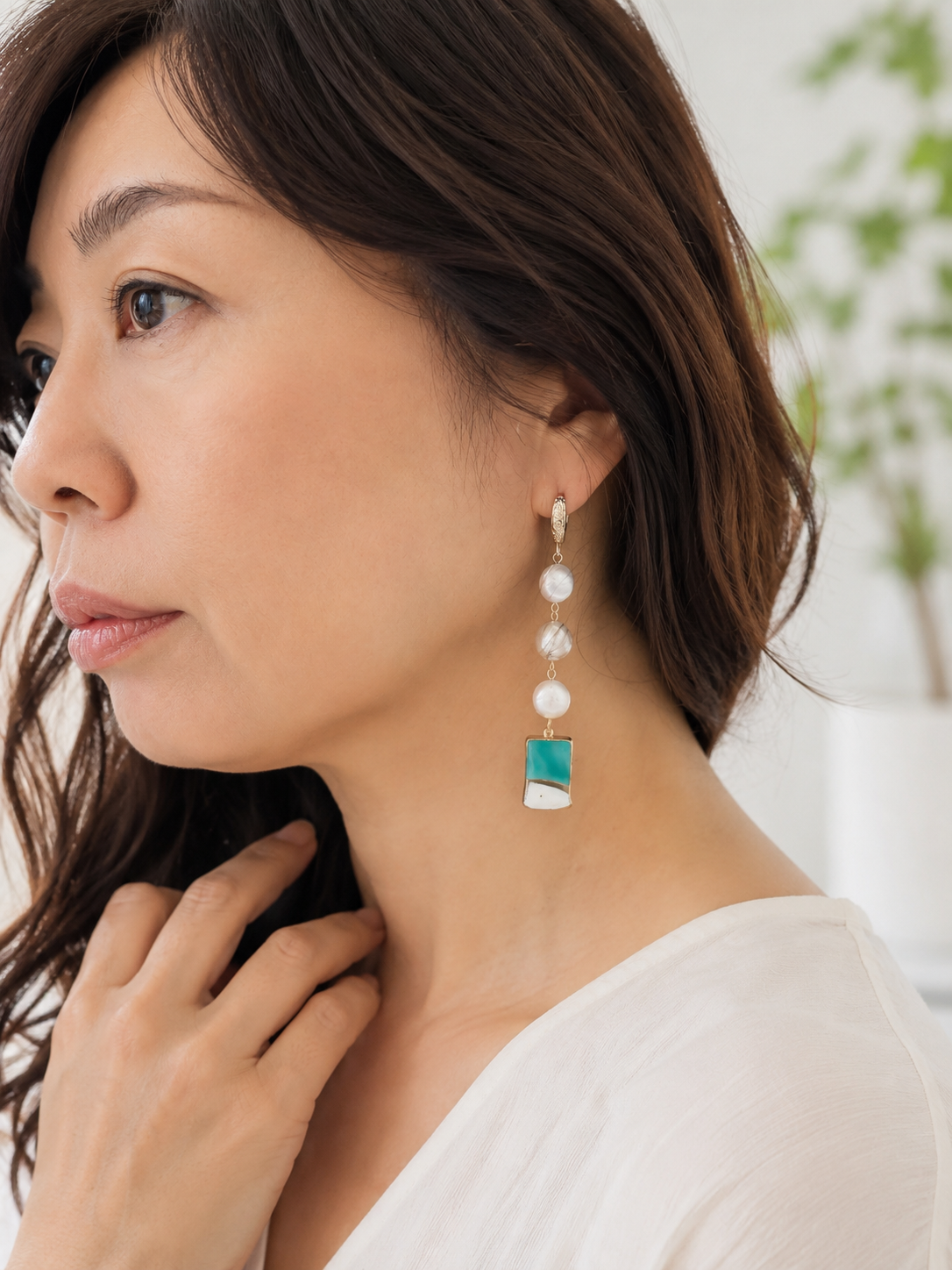 【Premium Series】 京・清水焼  金継ぎ 14KGF フックピアス イヤリング 白菊緣地 ＃a47