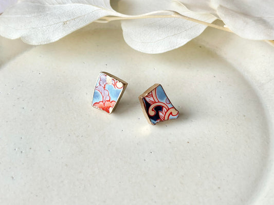 有田焼 　金継ぎ　サージカルステンレスピアス　リーフ柄　花柄　 伝統工芸　＃342