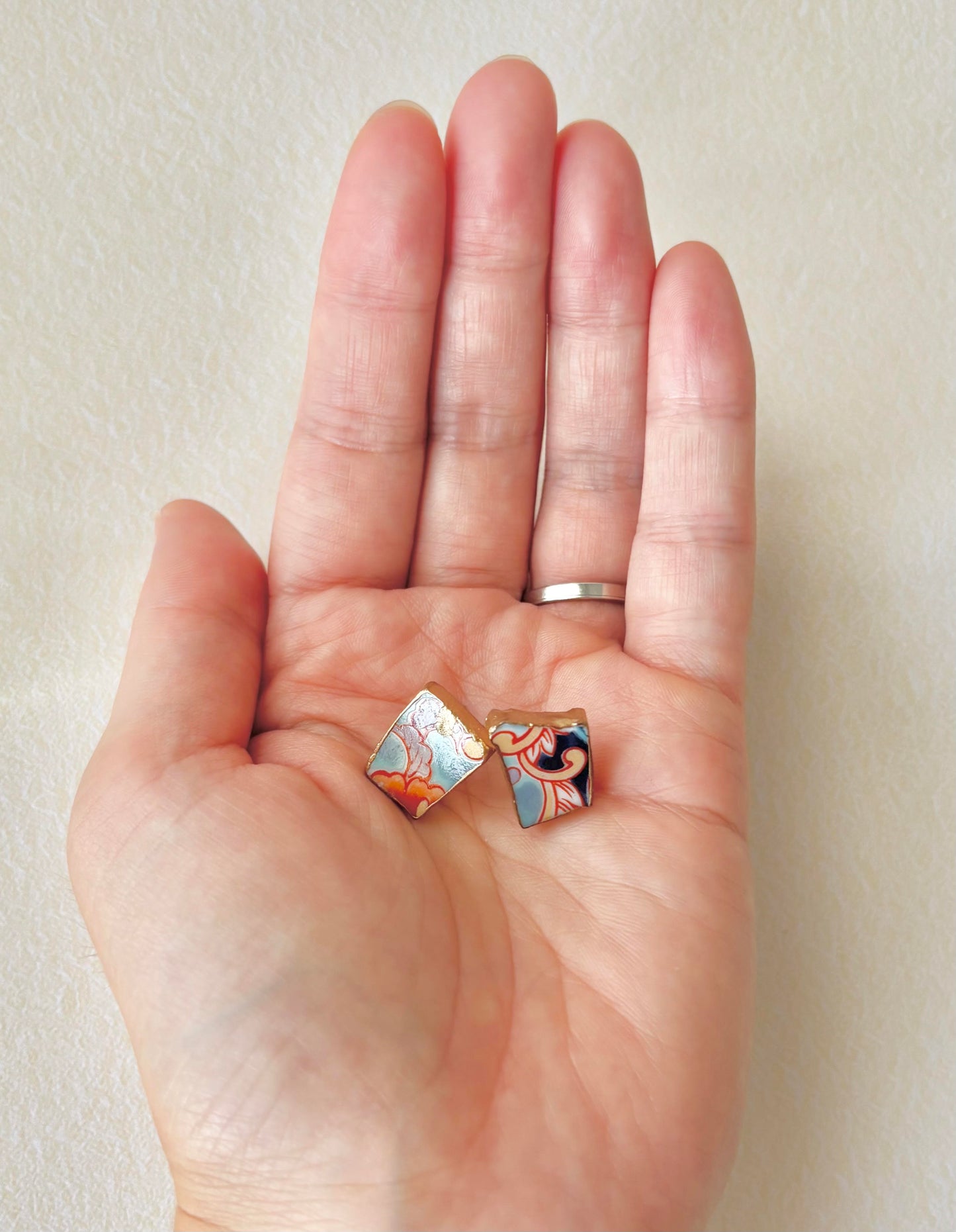 有田焼 　金継ぎ　サージカルステンレスピアス　リーフ柄　花柄　 伝統工芸　＃342