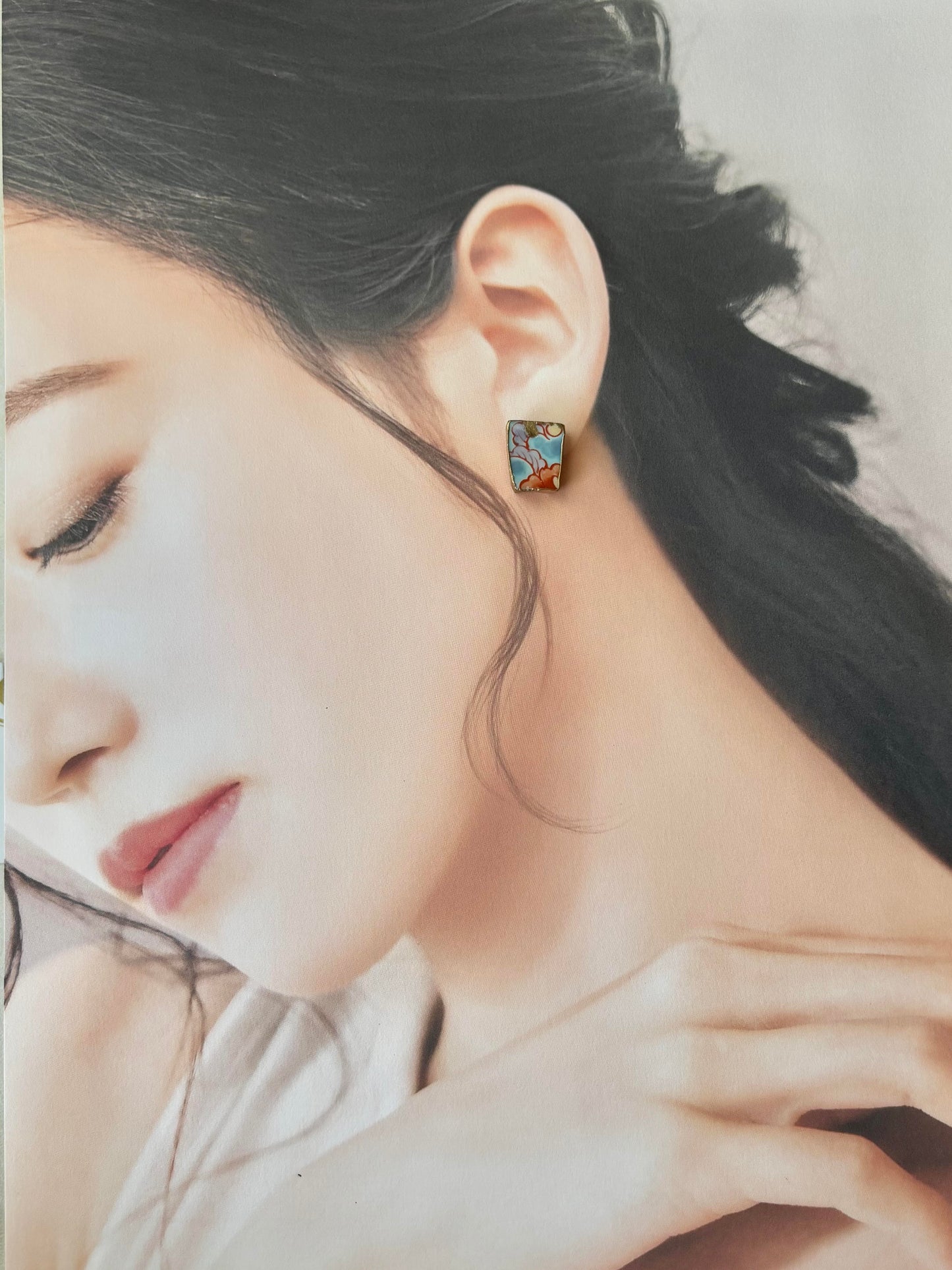 有田焼 　金継ぎ　サージカルステンレスピアス　リーフ柄　花柄　 伝統工芸　＃342