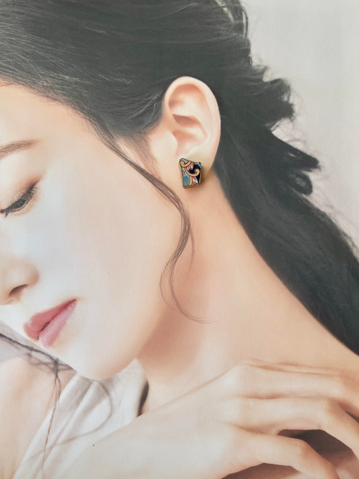 有田焼 　金継ぎ　サージカルステンレスピアス　リーフ柄　花柄　 伝統工芸　＃342