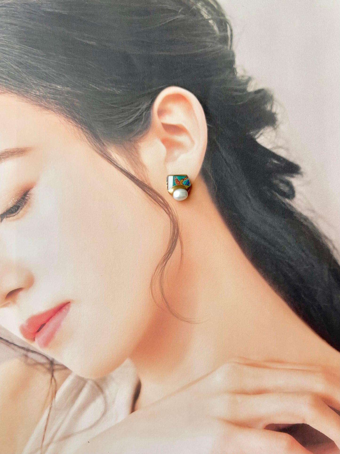 有田焼 　金継ぎ　サージカルステンレスピアス　和柄　淡水パール　天然石　伝統工芸　＃347