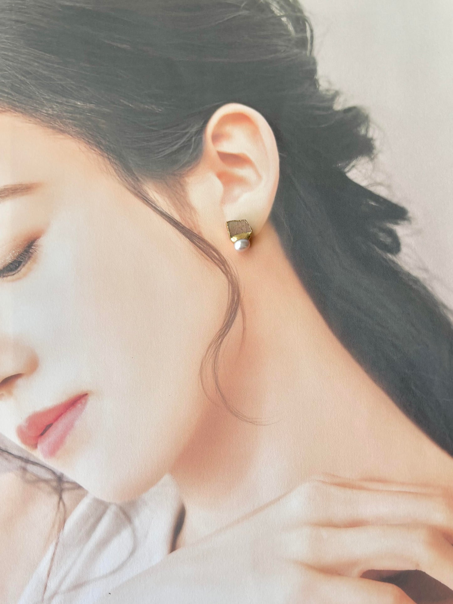 萩焼　金継ぎ　サージカルステンレスピアス　ピンク　淡水パール　天然石　 伝統工芸　＃350