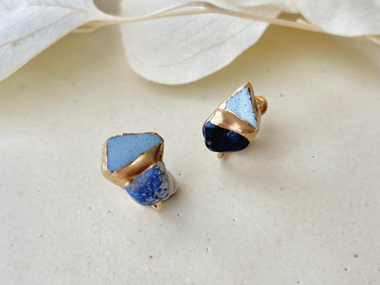 Imari Ware Kintsugi Titanium Earrings Gold Carnelian