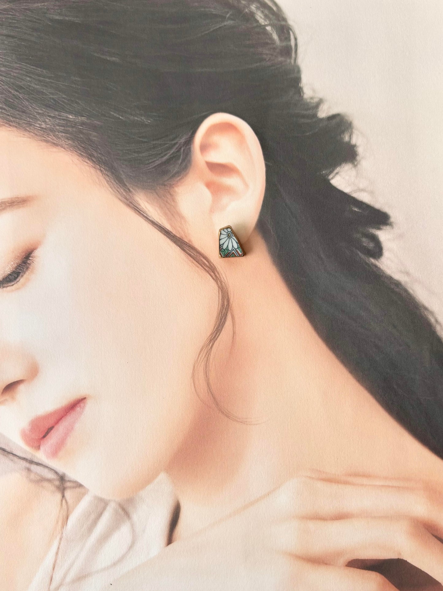 有田焼 　金継ぎ　サージカルステンレスピアス　花柄　和柄　伝統工芸　＃374