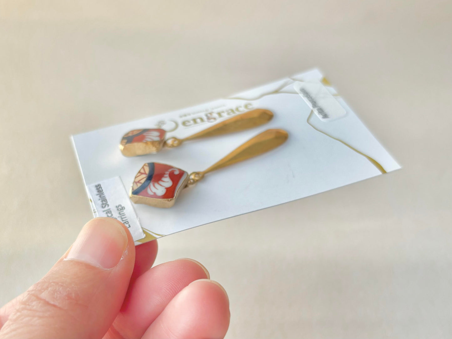 有田焼 　金継ぎ　サージカルステンレスピアス　和柄　ゴールド　揺れる　伝統工芸　＃379