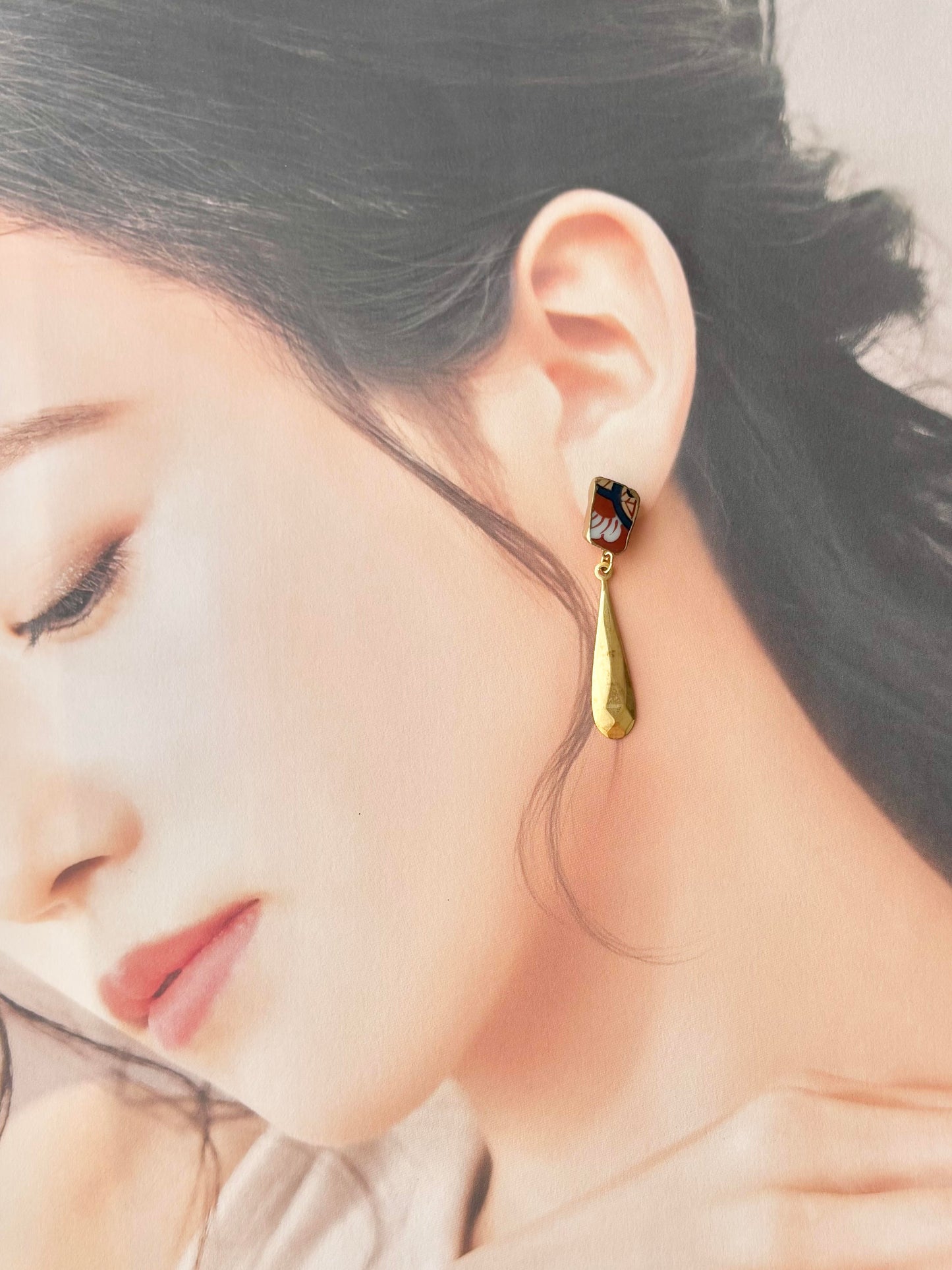 有田焼 　金継ぎ　サージカルステンレスピアス　和柄　ゴールド　揺れる　伝統工芸　＃379