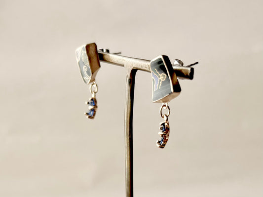 有田焼 　金継ぎ　サージカルステンレスピアス　黒　和柄　揺れる　伝統工芸　＃392