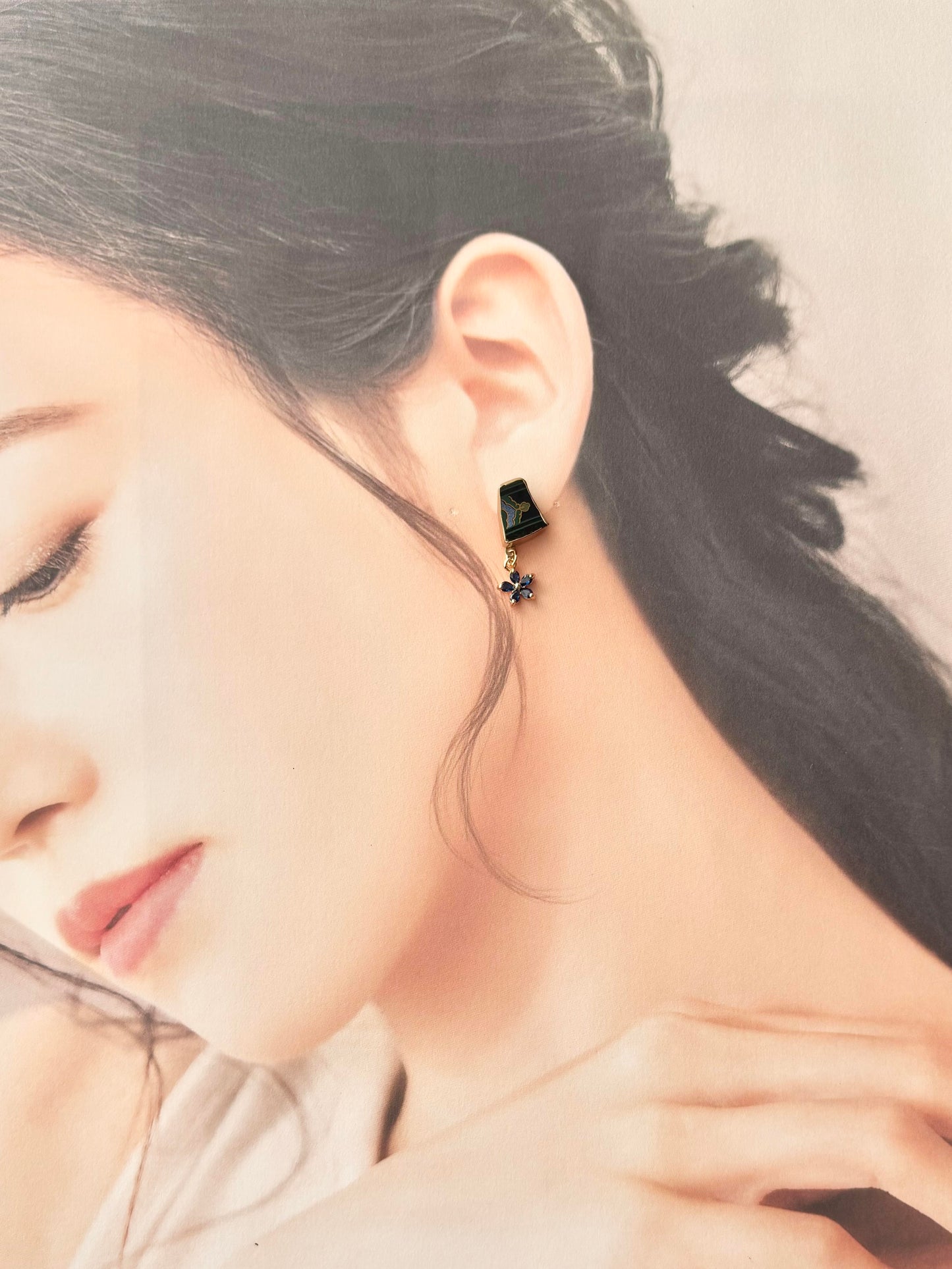 有田焼 　金継ぎ　サージカルステンレスピアス　黒　和柄　揺れる　伝統工芸　＃392