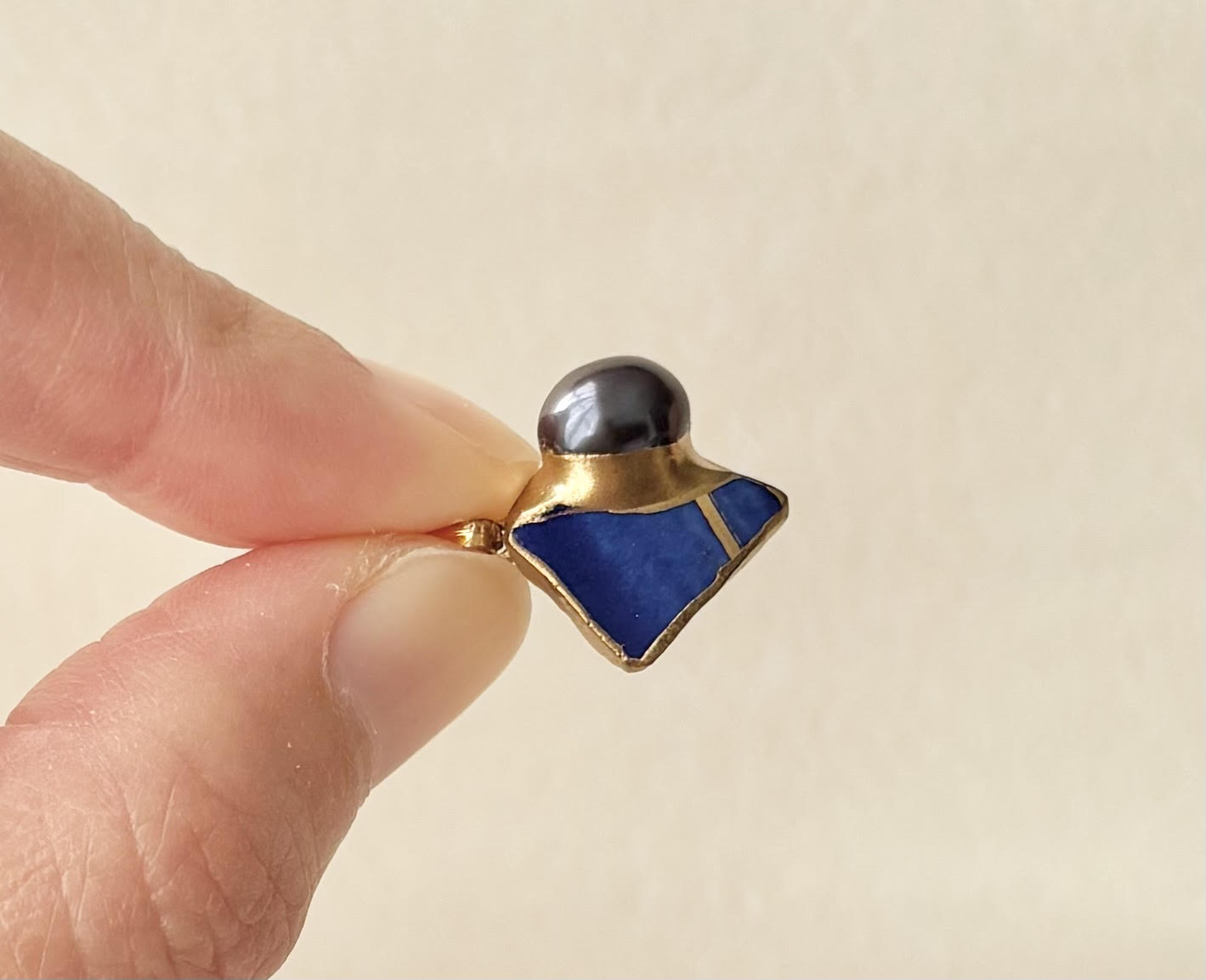 有田焼　金継ぎ　ネックレス　サージカルステンレスチェーン　アレルギー対応　18K　青　淡水パール　天然石　伝統工芸　＃412