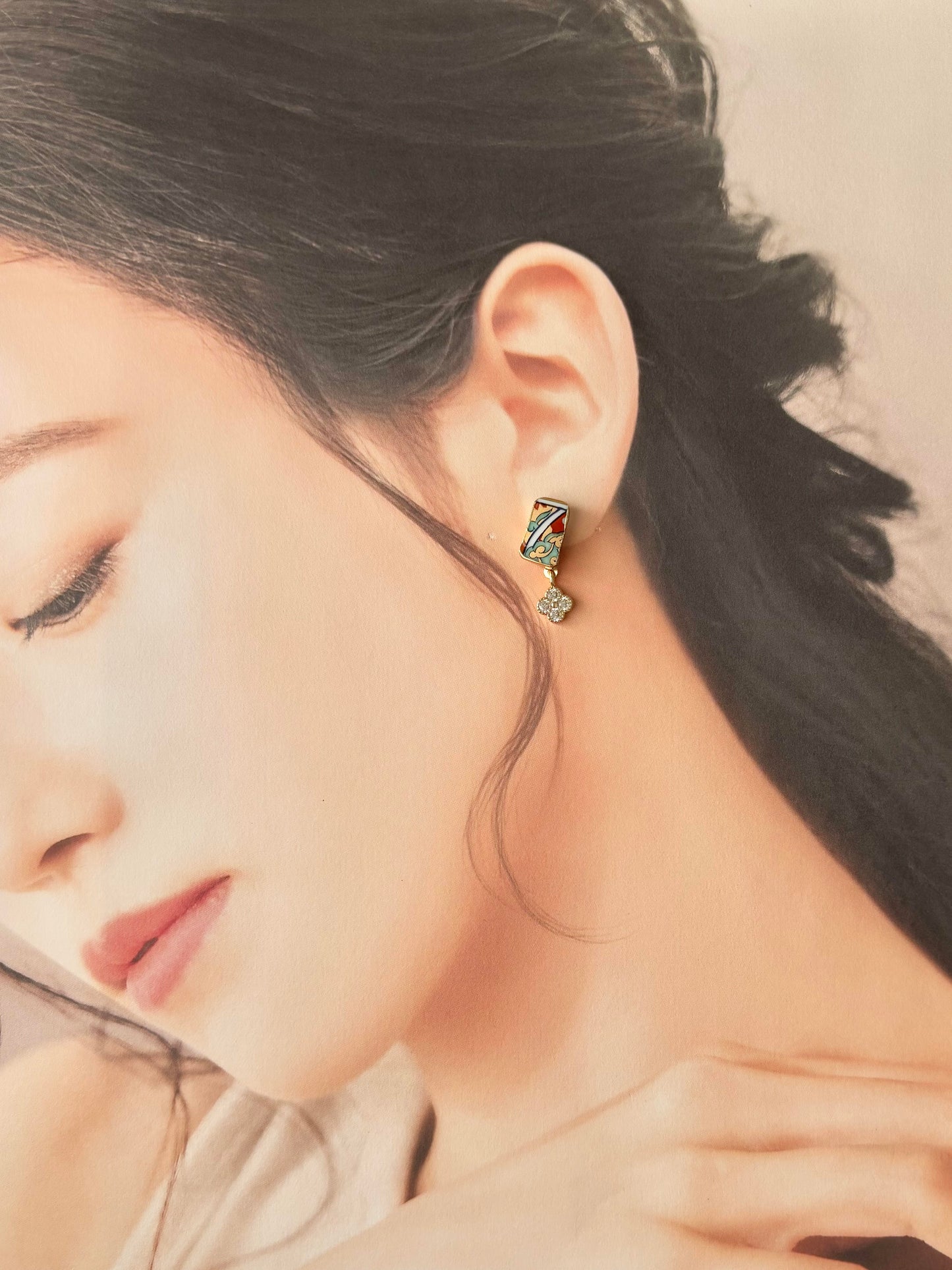 有田焼 　金継ぎ　サージカルステンレスピアス　リーフ柄　和柄　揺れる　伝統工芸　＃415