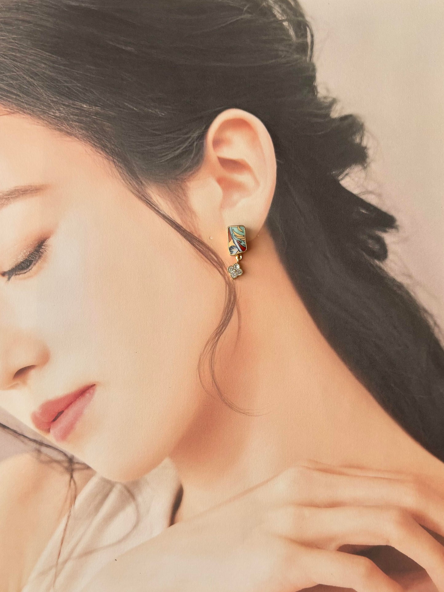 有田焼 　金継ぎ　サージカルステンレスピアス　リーフ柄　和柄　揺れる　伝統工芸　＃415