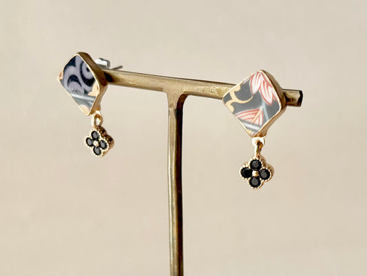 有田焼 　金継ぎ　サージカルステンレスピアス　リーフ柄　和柄　揺れる　伝統工芸　＃417