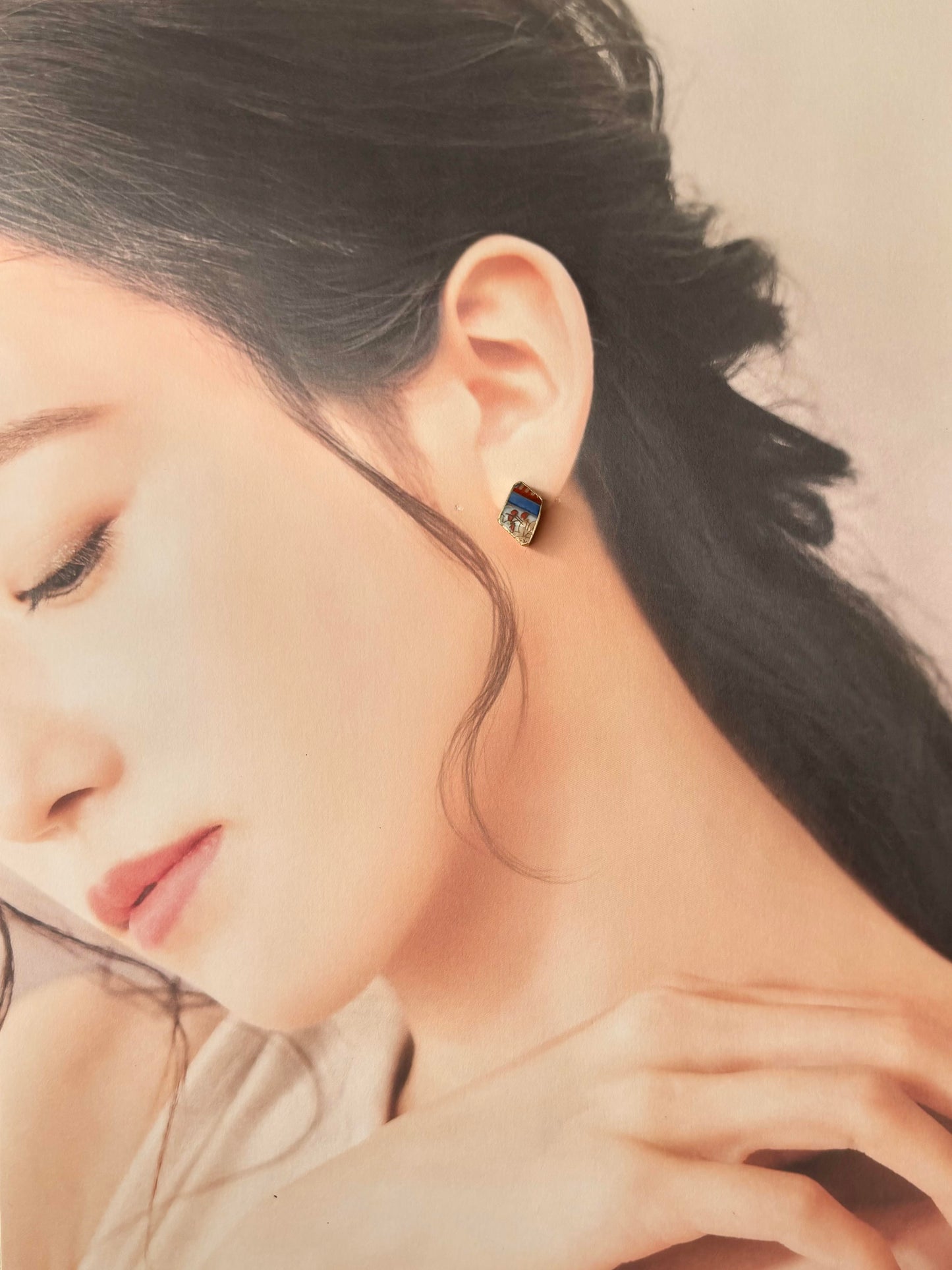 【金具が選べる】古伊万里　金継ぎ　ピアス　イヤリング　青色　赤色　花柄　和柄　伝統工芸　＃426