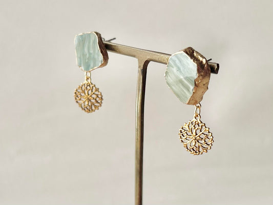 萩焼　金継ぎ　サージカルステンレスピアス　グレー　ゴールド　揺れる　 伝統工芸　＃429